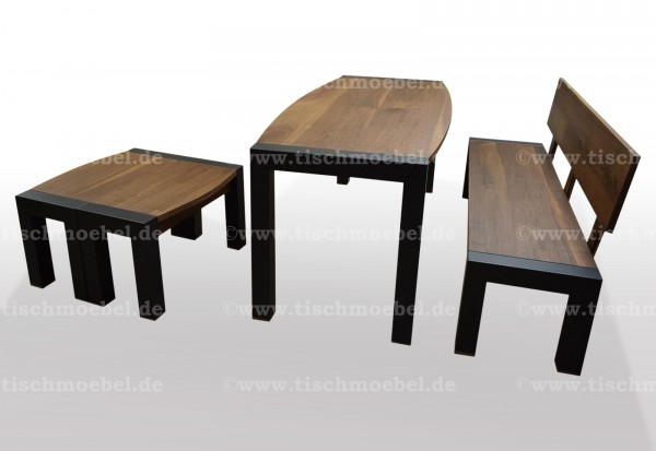 esszimmertisch nussbum sitzbank massiv schwarzstahl