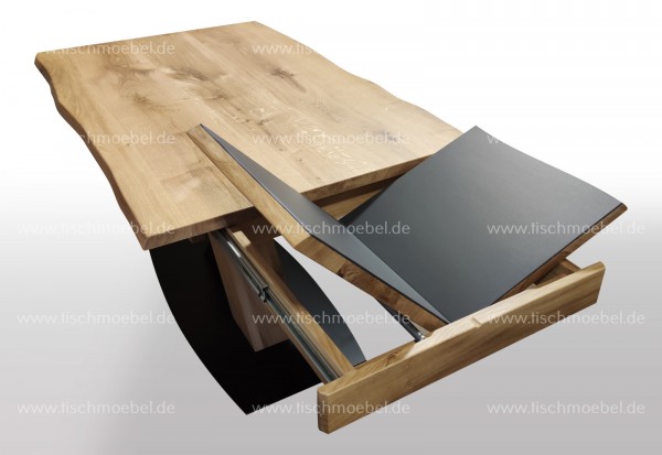 Ausziehtisch nach Maß Wildeiche mit Baumkante Keramik 160x110cm