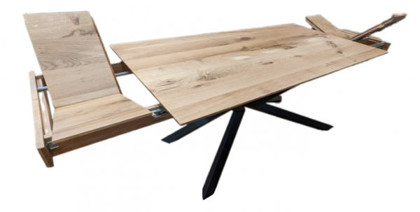 Eiche Massivholztisch 260x100cm ausziehbar auf Spider asymmetrisch Untergestell