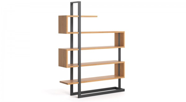 Loftregal 210x160x35cm Eiche massiv - Stahl - Seitenperspektive