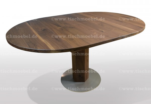 runde Tische Nussbaum ausziehbar auf Edelstahl Fussplatte