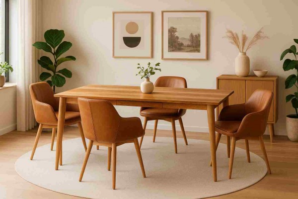warm-nordic-esszimmer-amberbaum-ausziehtisch-4-holzbeine-dezenter-auszugskasten-cognac-lederstuehle