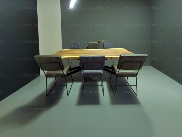 Baumstammtisch suar in Kombination mit 6 Esszimmer-Stühlen Newada