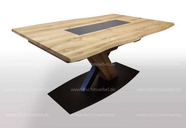 Baumkantentisch Eiche mit Keramikeinlage 150x80 cm ausziehbar
