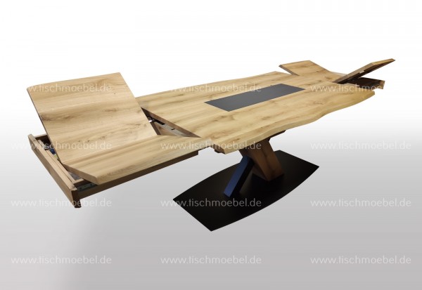 Esstisch Wildeiche mit Naturkante Keramikeinlage 150 x 80 cm ausziehbar