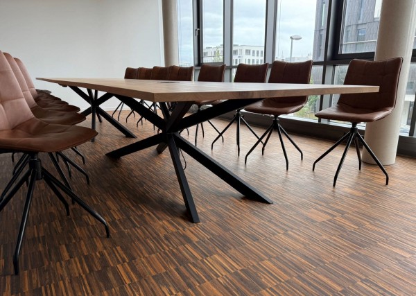 Besprechungstisch SET - 18 Lederstühle Eiche - Tische 540x130cm 
