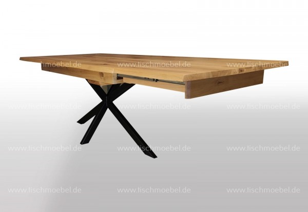 Designer tisch ausziehbar auf Kreuzgestell Klappeinlage Kopfauszug ausgezogen 240x120cm