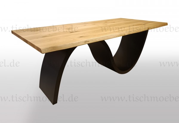 Esstisch mit naturkante Eiche auf Wellen Gestell schwarzstahl 220x120cm