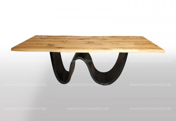 Esstisch mit Naturkante Wildeiche 200x90 auf Tischgestell Wave