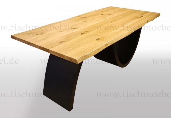 Baumtisch Eiche auf Wellen Gestell schwarzstahl 220x120cm