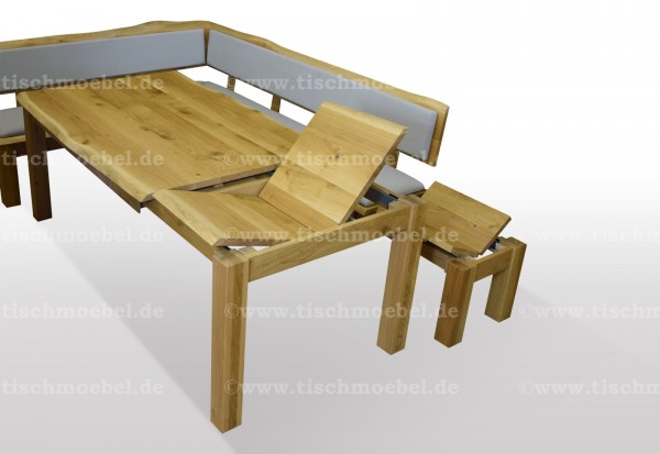 essecke wildeiche ausziehbar 170 x 300 massiv gepolstert