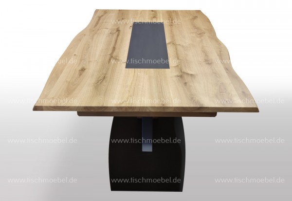 Tisch Wildeiche mit Naturkante Keramikeinlage 150 x 80 cm ausziehbar
