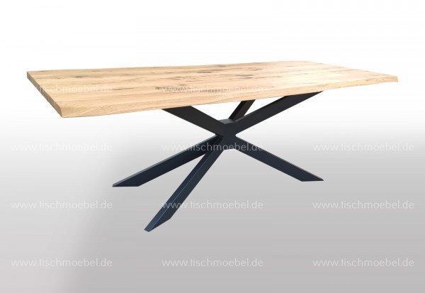 Baumkantentisch auf Spider Tischgestell aus Schwarzstahl 200x90cm