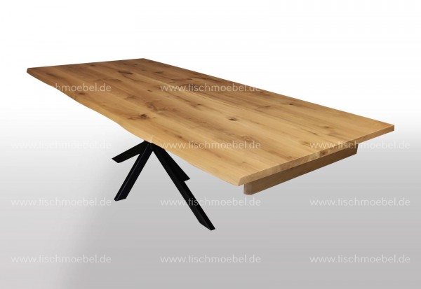 Designer Holztisch ausziehbar auf Kreuzgestell Klappeinlage Kopfauszug ausgezogen 180x110cm