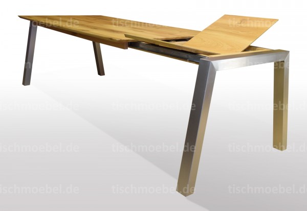 Tisch Wildeiche ausziehbar massiv Edelstahluntergestell