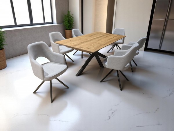 Esstisch Wildeiche ausziehbar - mit sechs Stühlen