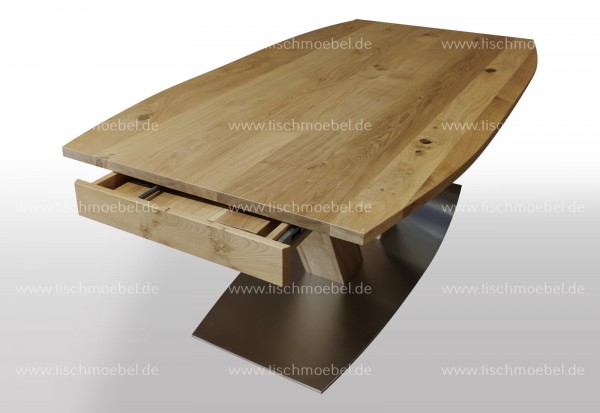 Esstimmertisch bootsform Wildeiche massiv ausziehbar 260x110cm