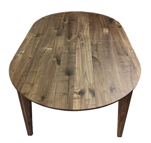 Ovaler Nussbaum Massivholztisch ausziehbar 200x100cm auf Spider Untergestell