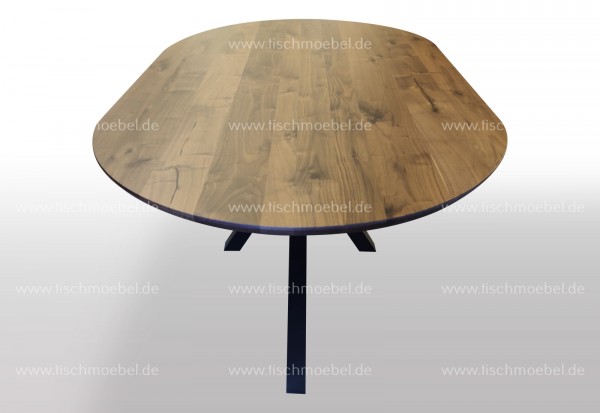 Ovaler Nussbaumtisch aus Massivholz aus Spider Gestell 200x80cm ausziehbar