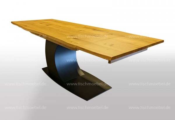 Tisch mit Naturkante 300x80 ausziehbar Buche massiv auf Mondgestell