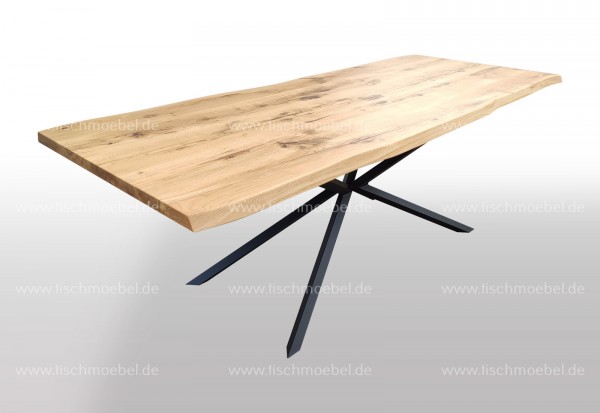 Esstisch mit Baumkante auf Spider II Metallgestell 240x90cm