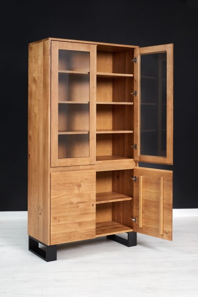 moderne Vitrine 200 x 100 x 45 cm Eiche massiv - Detailbild Funktion