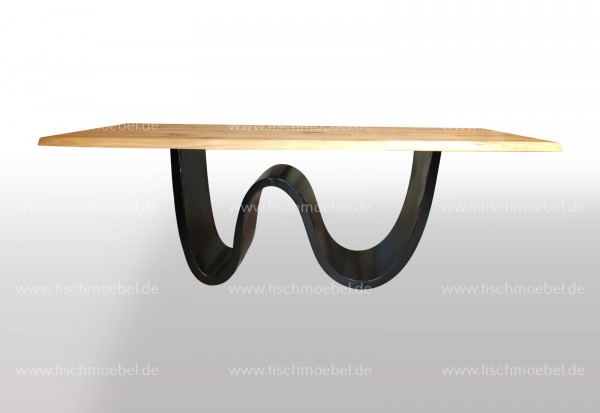 Baumkantentisch Wildeiche 200x90 auf Wave Tischuntergestell