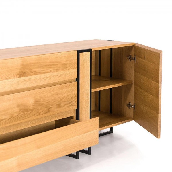 Detailansicht Sideboard massive Buche 180x80x45cm in Kombination mit Stahl