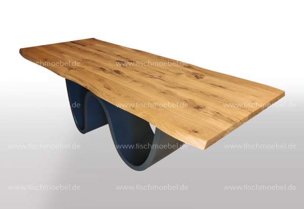 Baumkantentisch Wildeiche 200x90 auf Tischgestell Wave