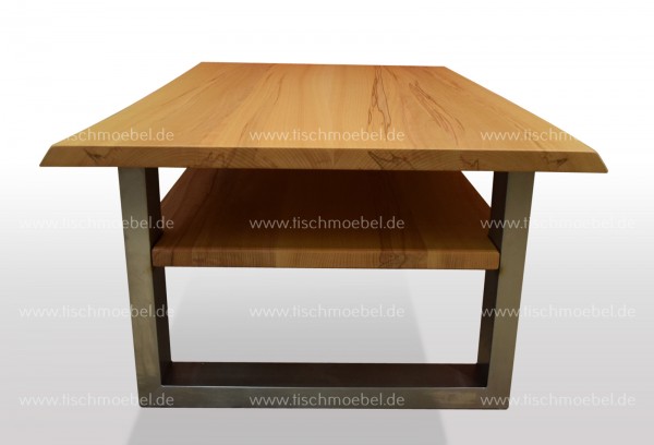 Wohnzimmertisch mit Naturkante mit Ablage Kernbuche 110x50cm