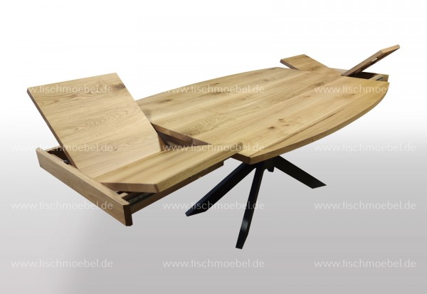 Tisch Bootsform Kernbuche ausziehbar 150x110 auf Spider Tischgestell