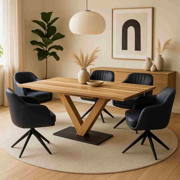 amberbaum-ausziehtisch-mit-abgeschraegtem-kopfprofil-verjuengter-platte-und-navy-lederstuehlen-japandi-esszimmer