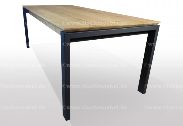 Esstisch Wildeiche 160x80cm massiv ausziehbar Schwarzstahl Untergestell