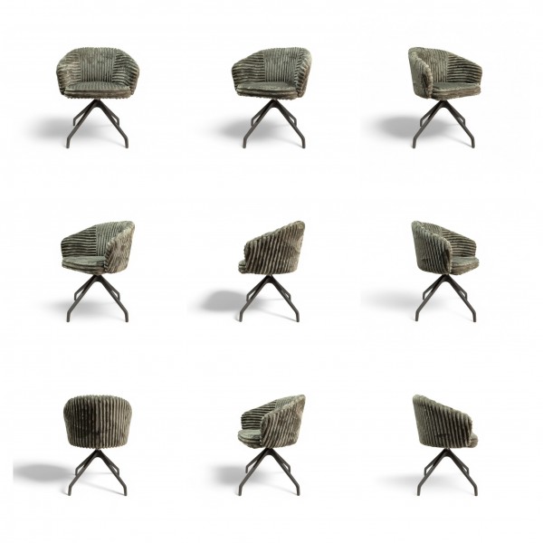 Moderner Drehstuhl auf Stahlgestell - rundumansicht