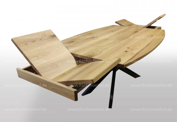 Holztisch Bootsform Kirschbaum amerikanisch ausziehbar 140 x 80 auf Spider Tischgestell