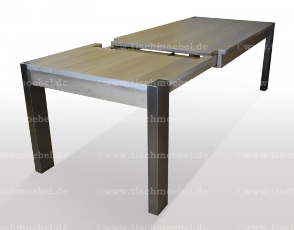 Ausziehtisch Eiche Bianco Edelstahl Beine min