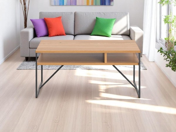 Couchtisch Holden - 120 × 60 × 45 cm aus Eiche und Stahl - im Raum