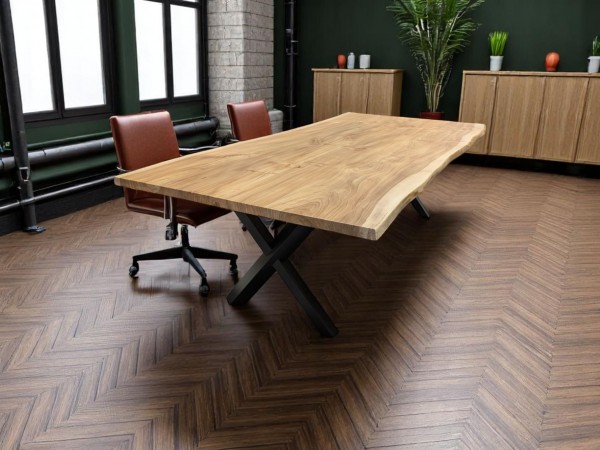 Konferenztisch massiv Rüster 180x120cm – X-Gestell Stahl