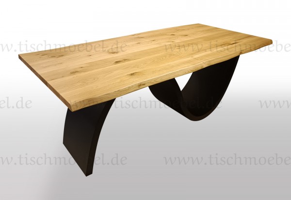 Baumkantentisch Eiche auf Wellen Gestell schwarzstahl 220x120cm