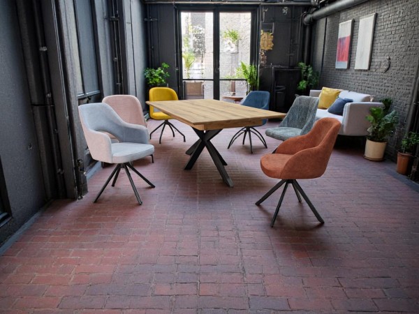 Esstisch Wildeiche 200x110 mit 6 Stühlen Linea Alana - Stoffpolsterung