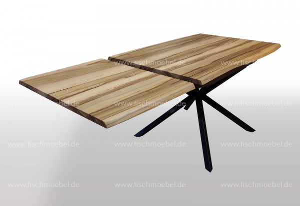 Designeresstisch mit Baumkante Amberbaum ausziehbar 170 x 110cm auf Spider Tischgestell