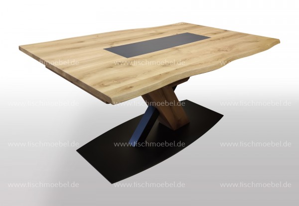Baumkanten Tisch Wildeiche mit Keramikeinlage 150x80 cm ausziehbar