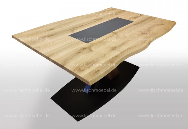 Baumkanten Tisch Eiche mit Keramikeinlage 150x80 cm ausziehbar