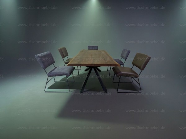 Tisch und  Stühle Nussbaum massiv mit 6 Echtleder Stühlen Nevada