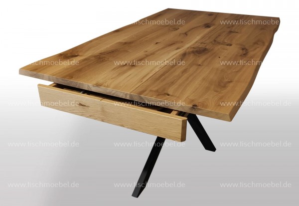 Designer Ausziehtisch auf Kreuzgestell schwarzstahl Kopfauszug Funktion 200x120cm