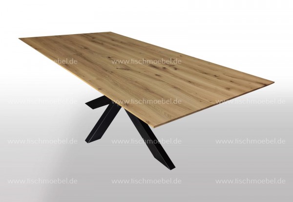 Tisch Wildeiche massiv ausziehbar auf Kreuzgestell 160x100cm 2x40cm Kopfauszug