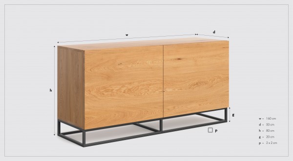 Sideboard Esche 160 x 80 x 50 cm - Loftstyle - Maße