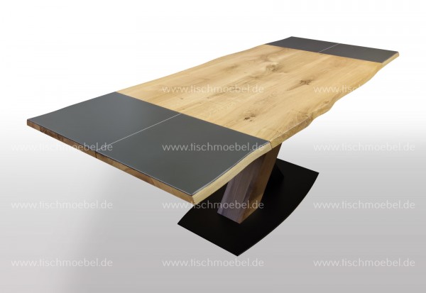 Ausziehtisch Wildeiche ausziehbar massiv mit Keramik 160x110cm