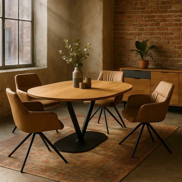 tisch wildeiche ausziehtisch oval schwarzstahl untergestell 120 x 90 cm