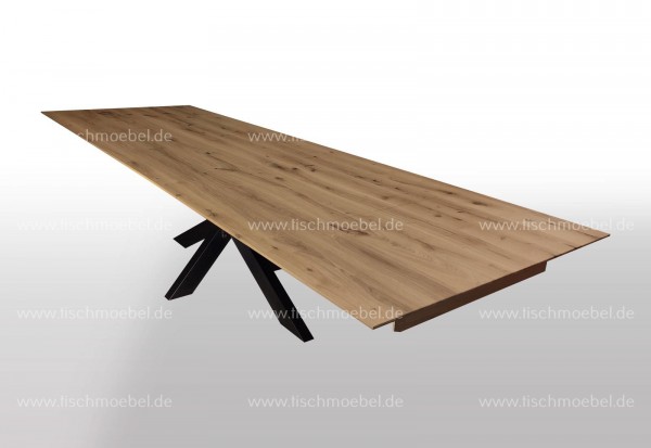 Tisch Wildeiche massiv ausziehbar auf Kreuzgestell 220x110cm 2x50cm Kopfauszug